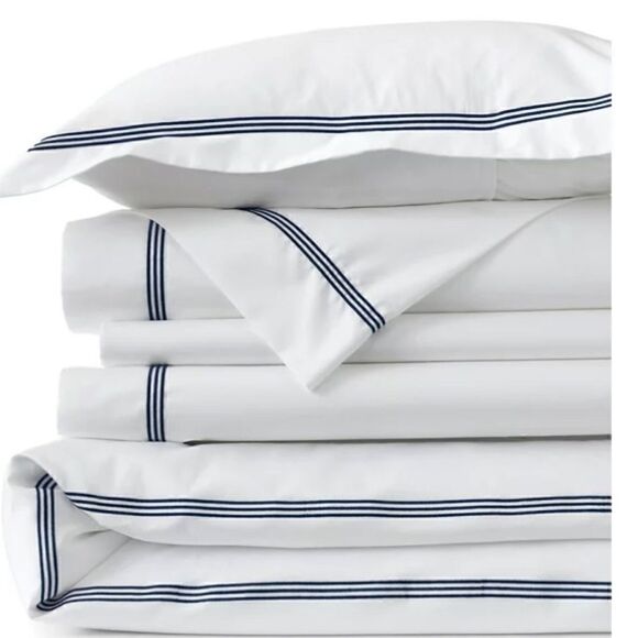 Land’s End Supima Cotton 400 Count duvet cover White Gray Fog stripe King size - Picture 1 of 7